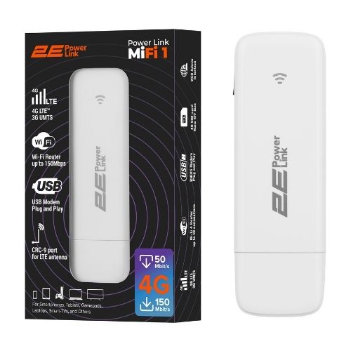 Мобільний маршрутизатор 2E PowerLink (MiFi-1 2024) LTE, Wi-Fi6, 1xUSB, 1xCRC9 білий